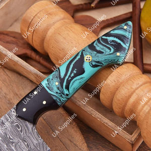 Couteau de chef Damas moderne, finition brossée, manche en résine turquoise, 8 pouces, ambidextre, écologique, forgé à la main, étui en cuir - Product Image 4