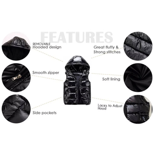 Top à la mode Nylon brillant bouffant sans manches gilet à capuche fermeture éclair poches épais et chaud hommes rembourré sport Gilet et vestes Style de rue - Product Image 5