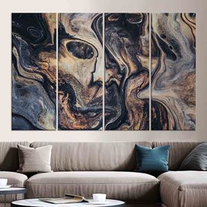 Arte Abstracto de Pared con Tinta de Alcohol Dorada: Decoración Impresa en Lienzo, Juego de 4 Lienzos - Product Image 1