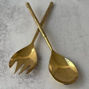 Cuillère et fourchette de service à salade en acier inoxydable or pour fête de mariage ensemble de serveur à salade en acier inoxydable en or - Product Image 6