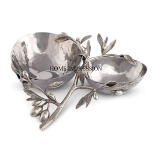 Ensemble de 2 bols ovales pour servir les aliments, centre de table et décoration pour mariage et fêtes, avec poignée en forme de feuilles dorées - Product Image 3