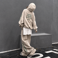Conjunto de Sudadera con Capucha Estampada Vintage Y2K Oversize Cortavientos con Letras Bordadas y Pantalones de Chándal Estilo Streetwear con Lavado Ácido para Mujer