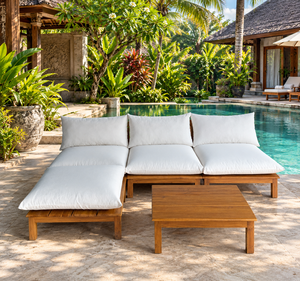 Low Profile Tropical Teak Wood <b>Corner</b> Sofa <b>Set</b> with Chaise Waterproof for Poolside Patio - Product Image 2