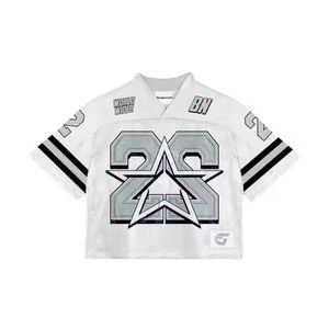 Uniforme de football brodé vêtements de football logo d'équipe maille surdimensionnée Boxy Fit chemises de sport recadrées maillot américain - Product Image 4