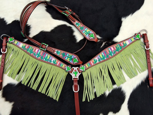 Têtière, harnais et bride en cuir indien de haute qualité faits à la main avec logo personnalisé, design à franges western, exclusif pour les chevaux - Product Image 2