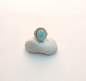 Anillo de bodas de plata de ley 925 más vendido, forma ovalada, ajuste de bisel de piedras preciosas Larimar para compromiso, regalo de aniversario para - Product Image 1