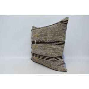 Beige 28x28 Inch Wool Kantha Patchwork Pillow Woven with <b>Fluffy</b> Vintage Square Pattern Rustic Luxury Style for <b>Bedding</b> - Product Image 4