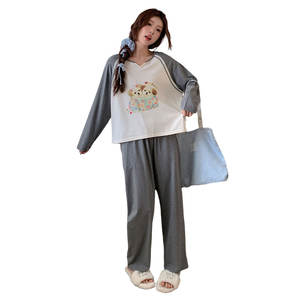 Conjunto de Pijama Antibacteriano para Mujer, 10A, 95% Algodón de Fibra Larga, Mezcla de Elastano, Cuello en V, Traje de Estar por Casa para Primavera y Otoño, Cómodo - Product Image 1