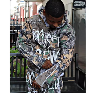 Ensemble sweat-shirt et pantalon de survêtement personnalisé avec fermeture éclair, imprimé en relief, logo personnalisé, streetwear, survêtement camouflage arbre réel pour hommes - Product Image 2