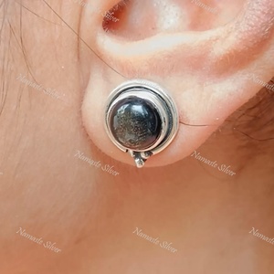 Boucles d'oreilles en obsidienne dorée, tiges en argent sterling 925, bijoux faits à la main - Product Image 1