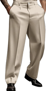 Pantalones Casuales de Trabajo para Hombre, Estilo Clásico, Corte Holgado, Pliegues, Pierna Ancha, Vintage - Product Image 6