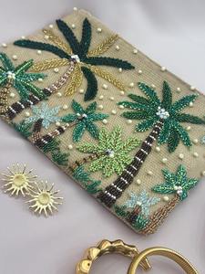 Nouveau sac à main en coton classique HUSSAIN CRAFTS avec strass, poignée en cristal, perles, sac à bandoulière pour mariage, soirée, élégant - Product Image 4