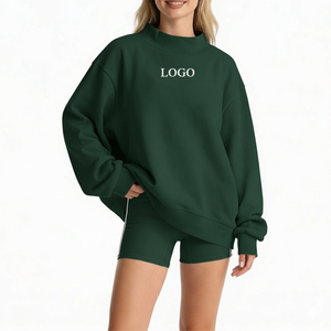 Sudadera con Capucha para Mujer, Personalizable con Logotipo, Cuello Alto Simulado, Larga, Otoñal, de Peso Medio, Acanalada, de Poliéster/Algodón, Holgada, Transpirable - Product Image 1