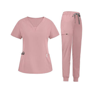 Mezcla de algodón lavable Mujeres Doctor Scrub Sets Transpirable Cómodo Jersey Tela Uso en el hospital Venta al por mayor Manga corta Seguro - Product Image 1