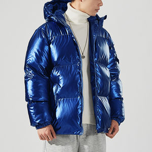Veste matelassée personnalisée de haute qualité pour hommes manteau d'hiver brillant promotionnel toile tissu fermeture éclair avant Streetwear capuche Logo solide - Product Image 2