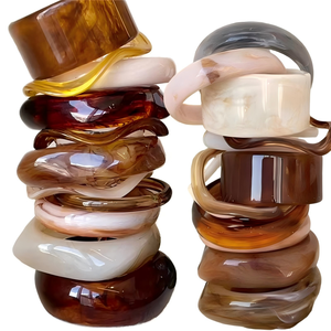 Acrylic Resin Lucite Vintage <b>Moon</b> Shape Wide Chunky Geometric Statement Bangle Unisex - Product Image 2