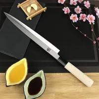Couteau de chef professionnel en acier inoxydable de 8 pouces, manche en bois, haute qualité, pour fileter et couper, design moderne.