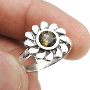 Hot Selling Good Quality 925 Sterling Silver Natural Smoky Quartz Gemstone Flower Shape Classic Look Ring <b>Handmade</b> <b>Jewelry</b> India - Product Image 3