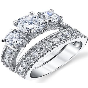 Metal Masters Mujer Plata esterlina Pasado Presente Futuro Conjunto nupcial Compromiso Anillo de bodas Cubic Zirconia 7 - Product Image 1