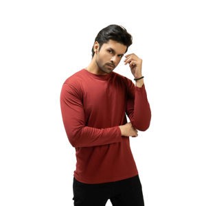 เสื้อยืดแขนยาวผู้ชายผ้าฝ้าย 100% คุณภาพสูง คอกลม ถักลายเรียบ สีพื้น - Product Image 4