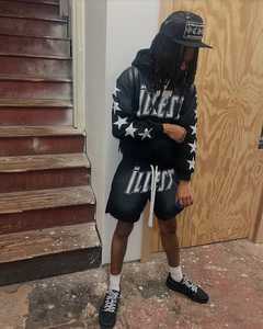 Vente en gros, ensemble sweat à capuche zippé et short avec logo brodé sur mesure, ensemble 2 pièces en coton éponge, ensembles sweats à capuche et jogging - Product Image 2