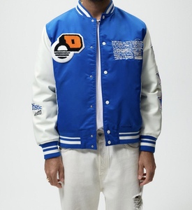 Hot Sale Chenille Patch Logo Polyester Mens Blue and White Baseball <b>Jacket</b> Top Quality University Varsity <b>Jackets</b> Men - Product Image 1