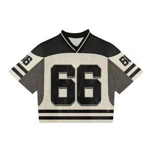 New Design Boxy Fit Knitted Mesh V-Neck <b>Crop</b> Boxy Mesh Football Jersey <b>Men's</b> Custom Manufacturer American Boxy Fit Jersey - Product Image 5