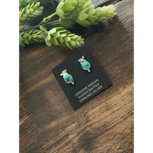 Navajo-Made Red Skin Turquoise & Sterling <b>Silver</b> <b>Stud</b> Earrings Bezel Setting Inlay - Product Image 4