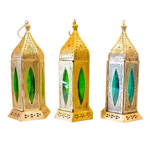 Linterna colgante de estilo marroquí de latón y vidrio rojo vintage, linterna decorativa islámica hecha a mano para el hogar, característica sin llama - Product Image 2