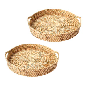 Vente en gros de paniers/plateaux ronds en rotin naturel avec poignées latérales, multi-usage pour la cuisine, la salle à manger et le présentoir - Product Image 1