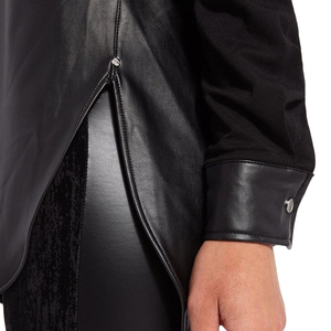 เสื้อยืดสตรีทสไตล์ไฮสตรีทเสื้อยืดออกแบบตามสั่งสีพื้นทำจากหนัง PU - Product Image 4