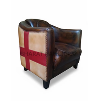 Canapé convertible moderne une place Union Jack avec pieds en bois massif et revêtement en cuir véritable - Design élégant pour des espaces de vie confortables