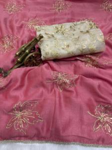 Ropa Étnica India, Seda Vichitra Suave con Bordado de Lentejuelas y Borde de Encaje Preconfeccionado, Colecciones de Saris para Mujer - Product Image 4