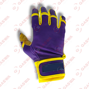 Gants de frappe de baseball en cuir à manchette courte violet et jaune sur mesure de qualité professionnelle - Product Image 1