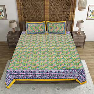 Juego de Sábanas Dobles Amarillas de 3 Piezas con Estampado Jaipuri, 100% Algodón, con 2 Fundas de Almohada (ADB1386) - Product Image 2
