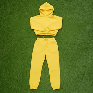 Conjunto Deportivo de Invierno de 2 Piezas para Mujer, Ropa Casual de Algodón con Logotipo Estampado, Sudadera Corta con Capucha y Pantalones Jogger - Product Image 1