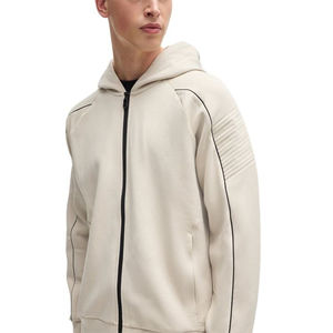 Personalizado hombres 450 GSM cremallera sudaderas 100% algodón manga térmica Casual sólido patrón deportes sudadera hombro caído cremallera sudaderas con capucha - Product Image 3