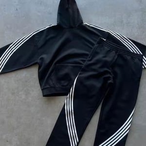 Survêtement Baggy Surdimensionné en Coton Lourd, Survêtements Évasés à Rayures pour Homme, Ensemble Pantalon de Survêtement et Sweat à Capuche pour Homme, Entièrement Personnalisés - Product Image 4