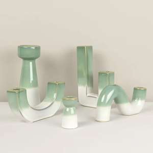 <b>Green</b> White Fancy Glazed Ceramic <b>Candle</b> Holder Tape <b>Candle</b> Stand Candelabra Bone Restaurant and Hotel Wedding Party - Product Image 1
