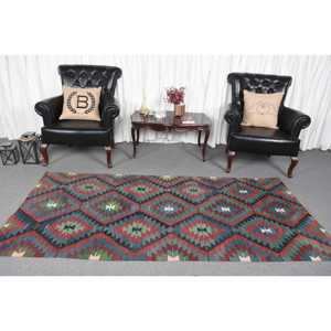 3.6x8 ft Turkish Rug, Kilim Rug, <b>Red</b> Striped Rug <b>Wool</b> - Product Image 2