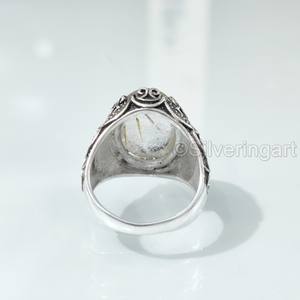 Grossiste Bague pour hommes Bague en argent sterling 925 avec quartz rutile doré naturel et pierre de naissance d'avril Bijoux vintage arabes - Product Image 6