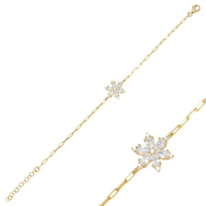 Flower Design Marquise Cut Zircon Stone <b>Charm</b> Bracelet Turkish Handmade Gold Plated 925 Sterling Silver Jewelry for Gift Party - Product Image 1