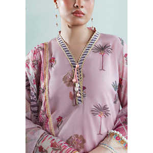 Conjunto de traje de 3 piezas estampado Monar Slub para mujer con detalles hechos a mano y dupatta de tela Khaddi FE-52072 - Product Image 4