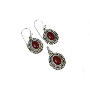 โกเมนสีแดง925เงินสเตอร์ลิงชุดต่างหูจี้อัญมณีทำมือเครื่องประดับทำด้วยมือของขวัญวันเกิดสำหรับจี้หินของเธอ - Product Image 1