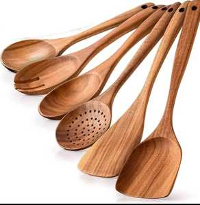 Ensemble d'ustensiles en bois de teck écologiques pour la cuisson Batterie de cuisine antiadhésive Cuillères en bois de teck naturel pour une cuisson sans rayures - Product Image 6