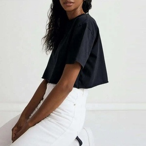 เสื้อยืดผ้าฝ้าย100% แบบเรียบสำหรับผู้หญิงเสื้อยืดตัดดิบแบบเรียบ - Product Image 4