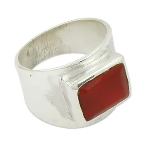 Bague en argent 925 avec cornaline pour homme, style bohème vintage, bijoux imposants, design incrusté doré, tendance chrétienne, à la mode - Product Image 1
