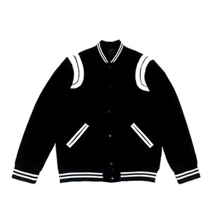 Chaqueta Bomber Varsity de béisbol para hombre personalizada al por mayor con logotipo frontal de cuello levantado a prueba de viento, impermeable, respetuosa con el medio ambiente - Product Image 1