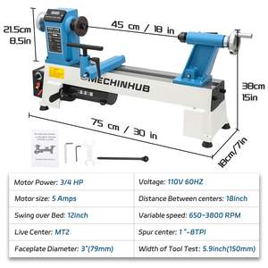 Tour à bois de table avec affichage numérique et jeu de mandrins à 4 mors de qualité supérieure - Product Image 4