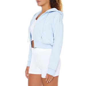 High Quality Custom Women's Oversized Crop Top Sweatshirt Winter Street Style Terry <b>Hoodie</b> with Zipper Pullover Hooded - Product Image 6